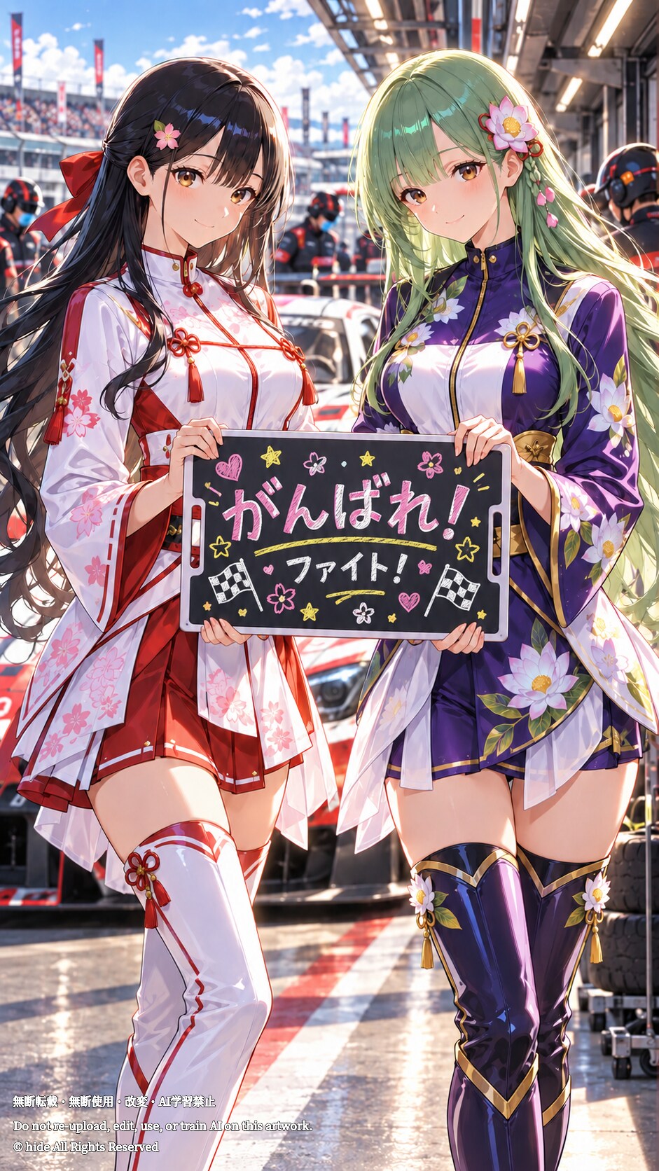 📣 神楽さんとククリヒメさん、和風レースクイーンで応援 | の人気AIイラスト・グラビア