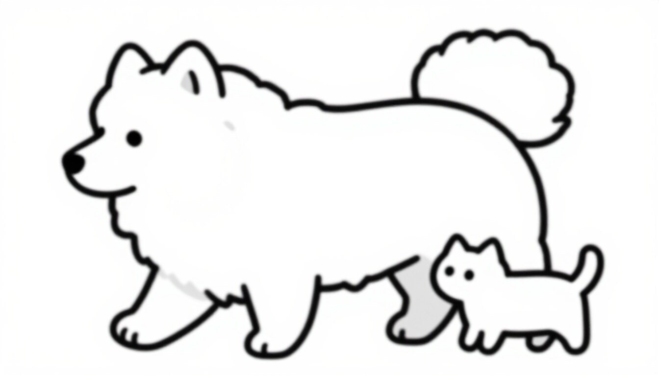 サモエドんと子猫さん　　一緒にお散歩