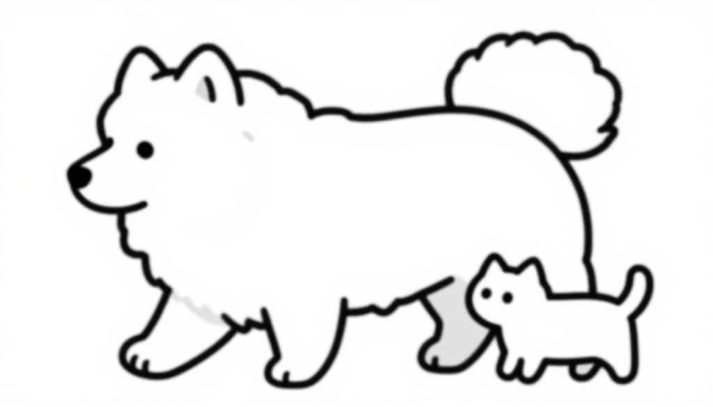 サモエドんと子猫さん　　一緒にお散歩