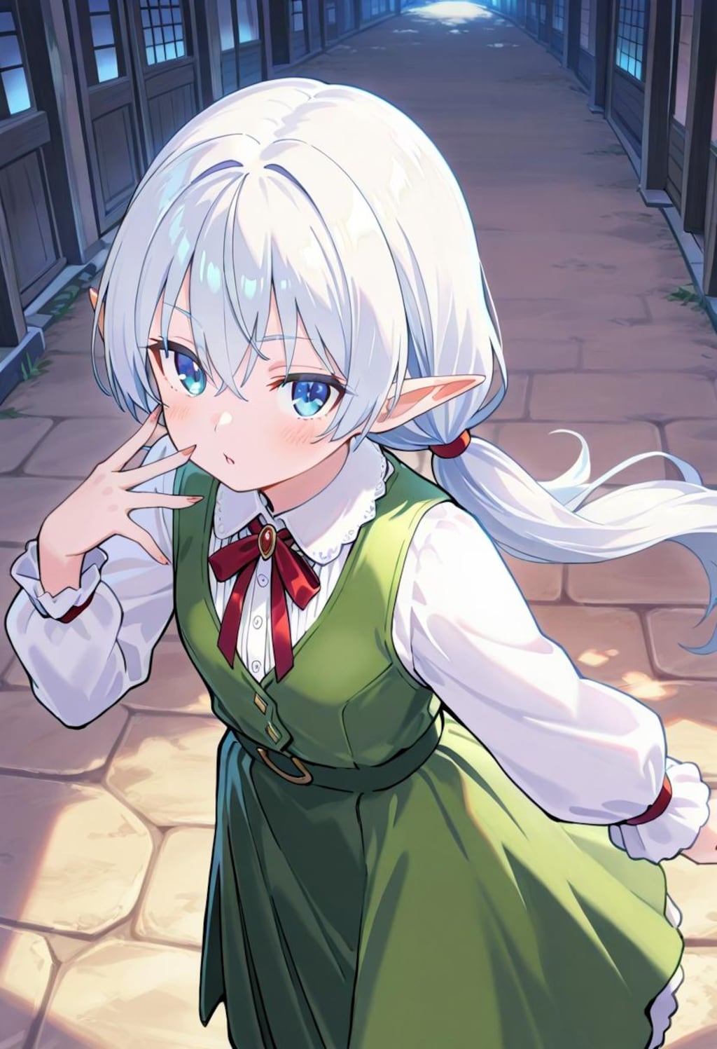 白髪ツインテエルフ