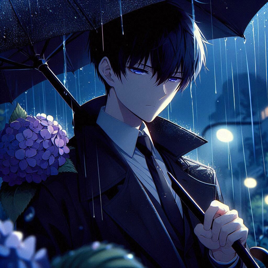 傘と黒髪短髪男性と、紫陽花…その1-2(6枚)