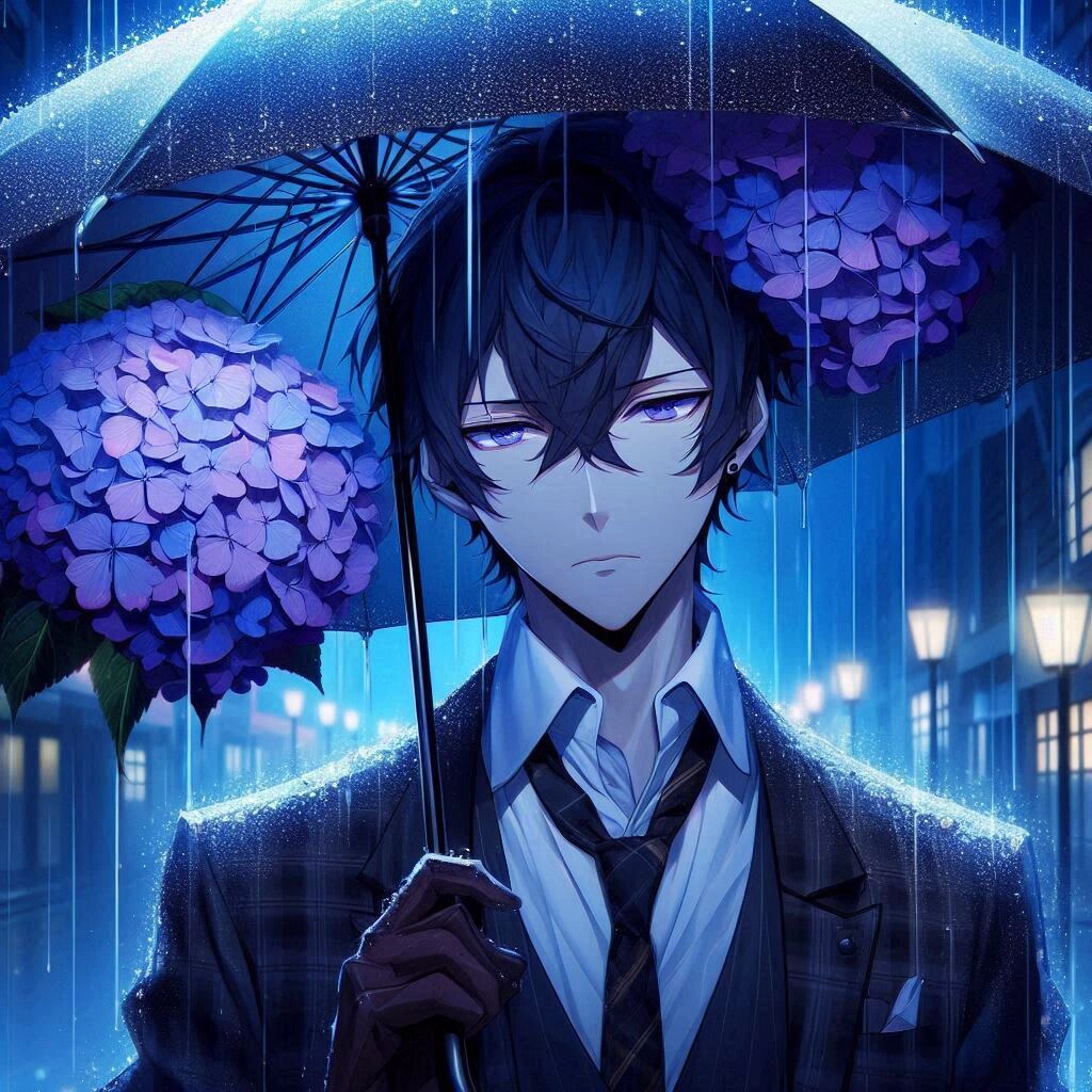 傘と黒髪短髪男性と、紫陽花…その1-2(6枚)