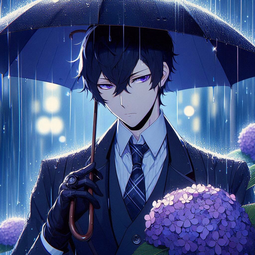 傘と黒髪短髪男性と、紫陽花…その1-2(6枚)