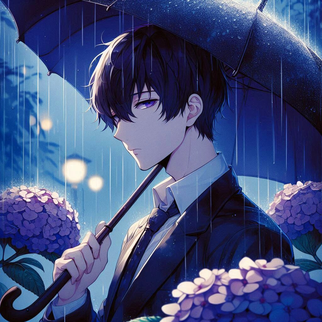 傘と黒髪短髪男性と、紫陽花…その1-2(6枚)