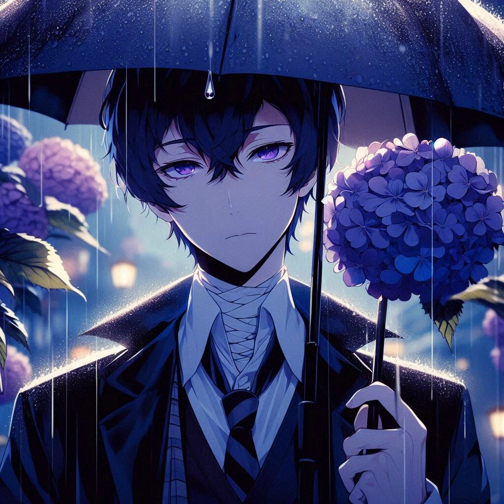 傘と黒髪短髪男性と、紫陽花…その1-2(6枚)