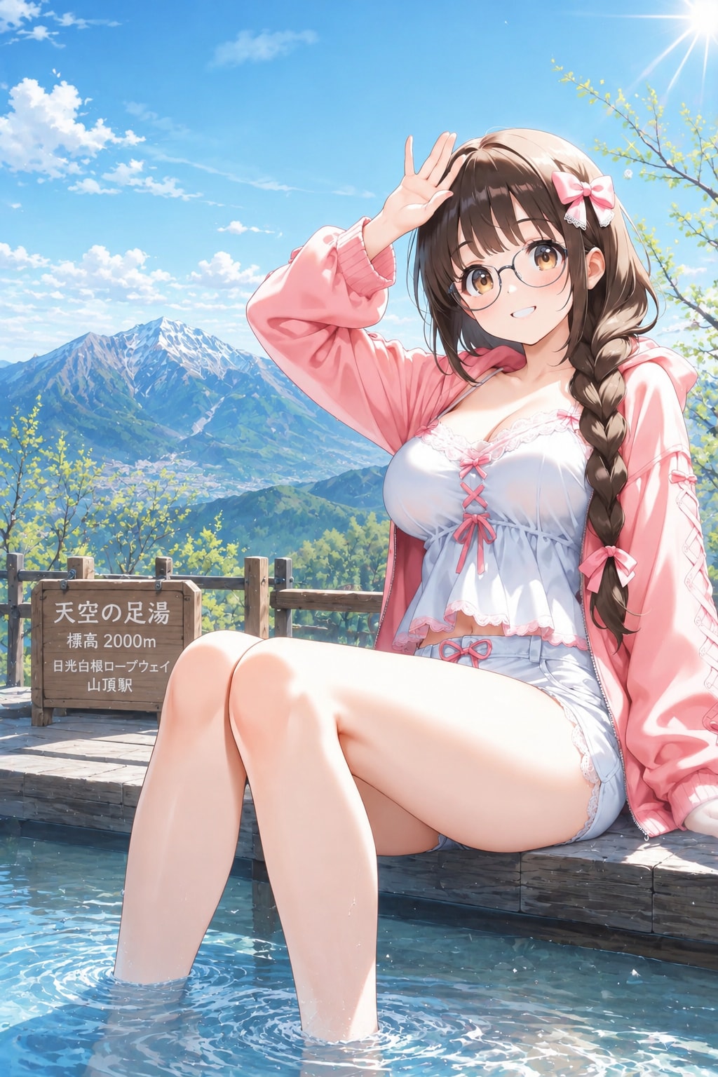 滝と足湯