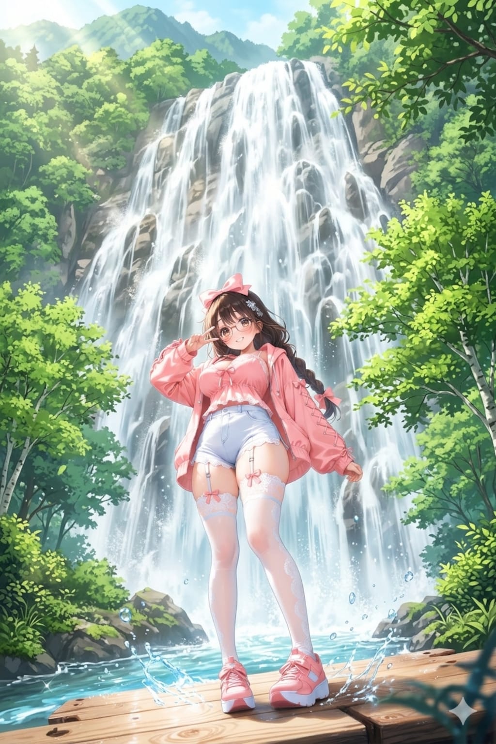 滝と足湯