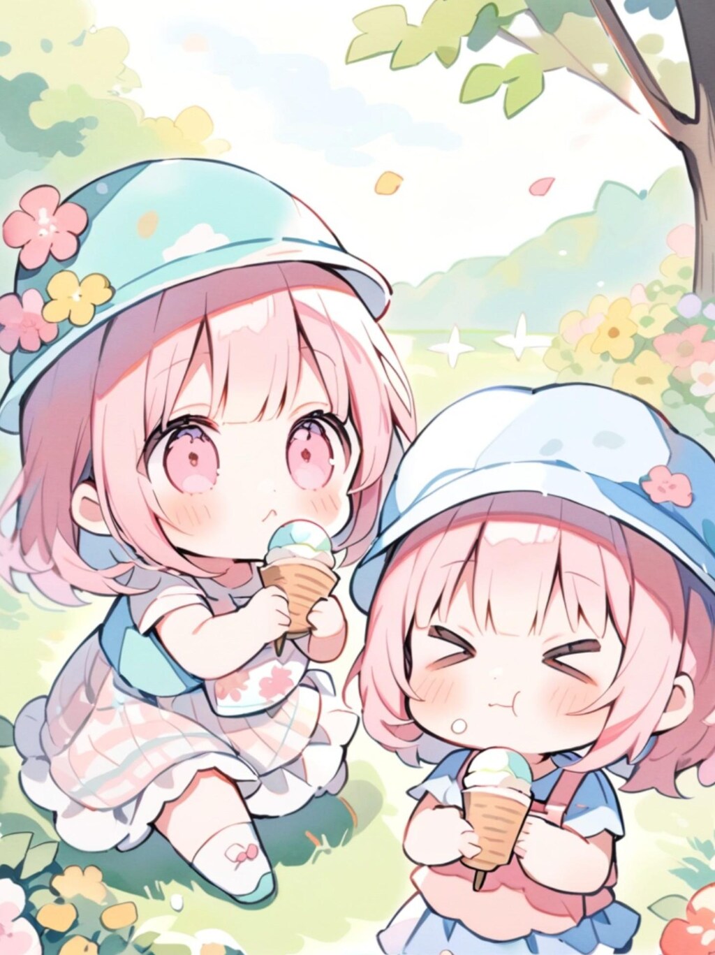 アイスを食べるピンク髪ちゃん