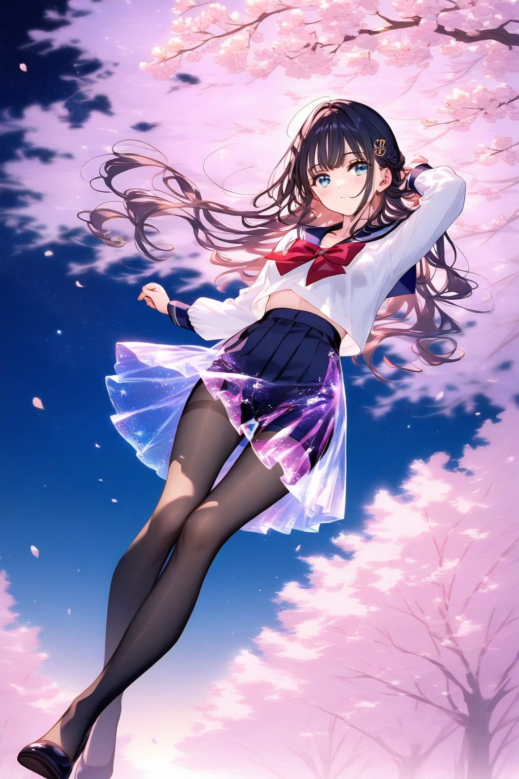 夜桜とセーラー服