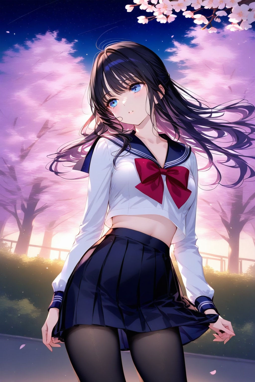 夜桜とセーラー服 | の人気AIイラスト・グラビア