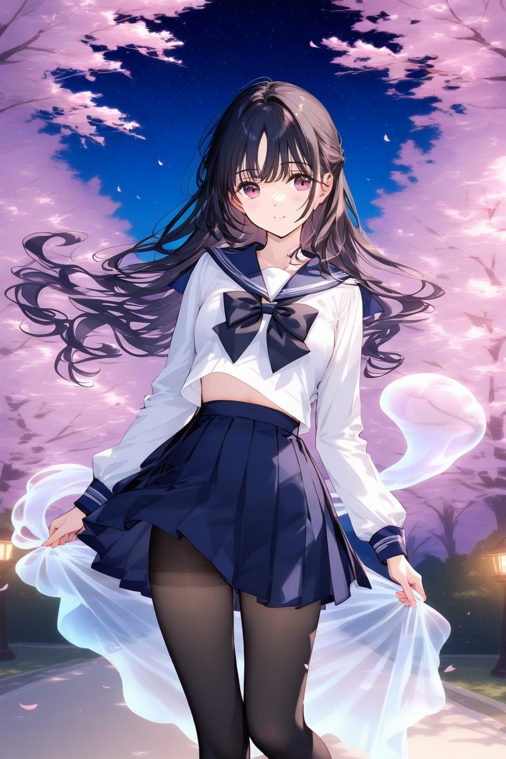 夜桜とセーラー服
