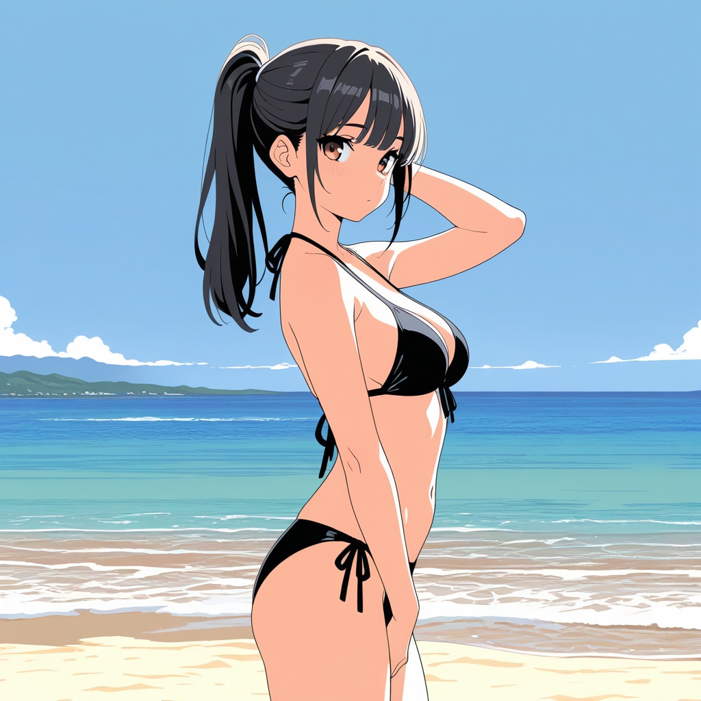 ビーチで黒ビキニ