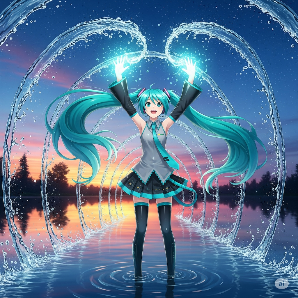 水魔法を使うミクさん