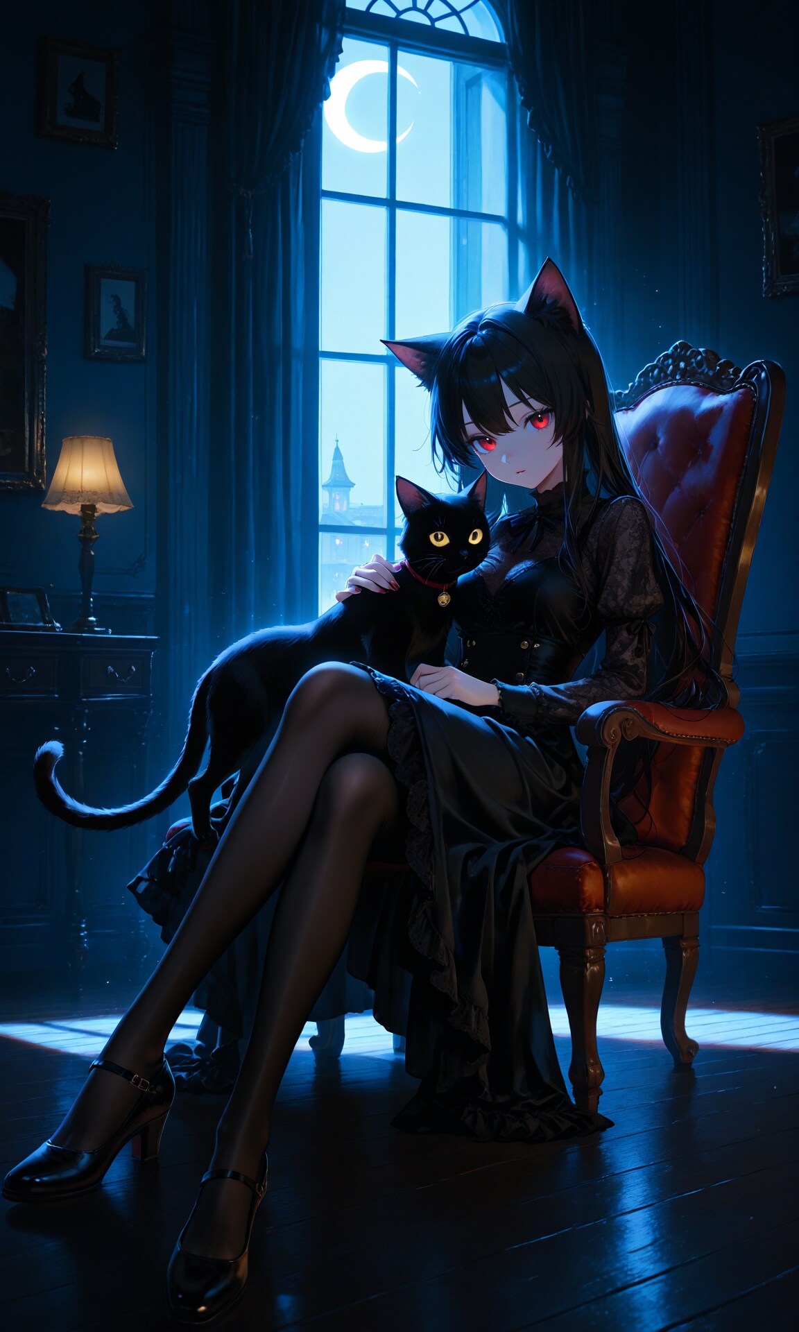 月夜の黒猫