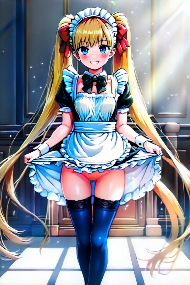 メイド服でスカートめくり