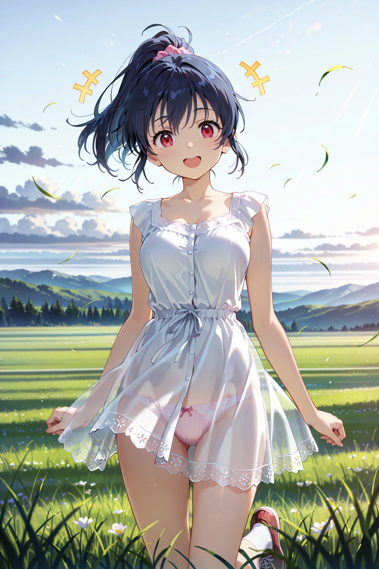 草原でぱんつが透けている服での撮影会 Y830