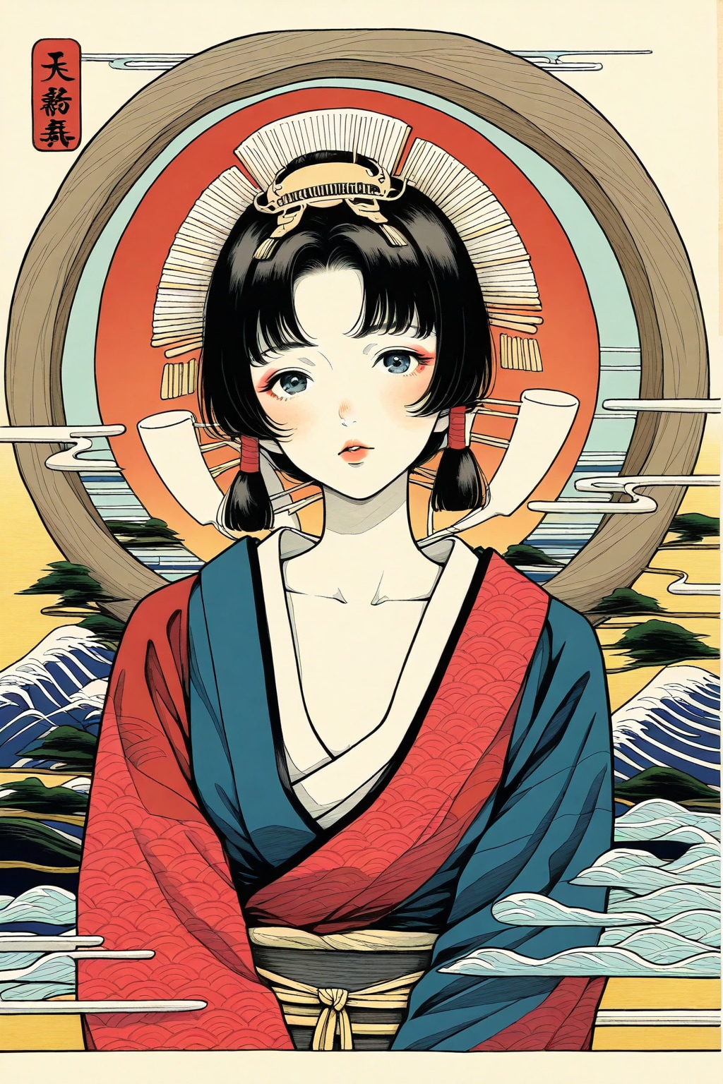 極細筆で流麗に描いた越後美人の浮世絵風肖像画