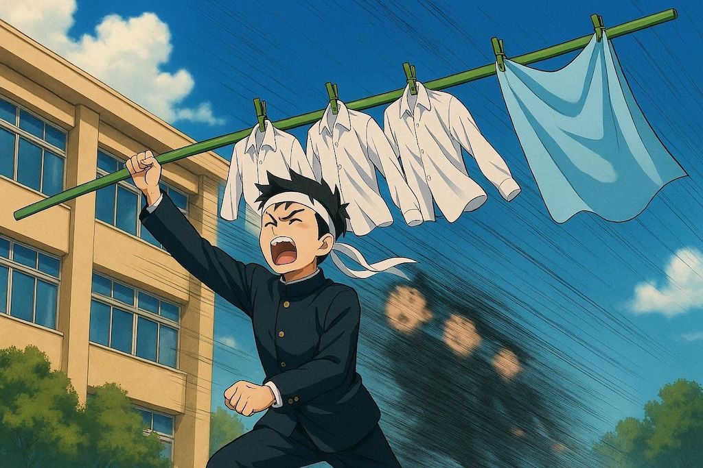 生乾き対策を応援する応援団の絵