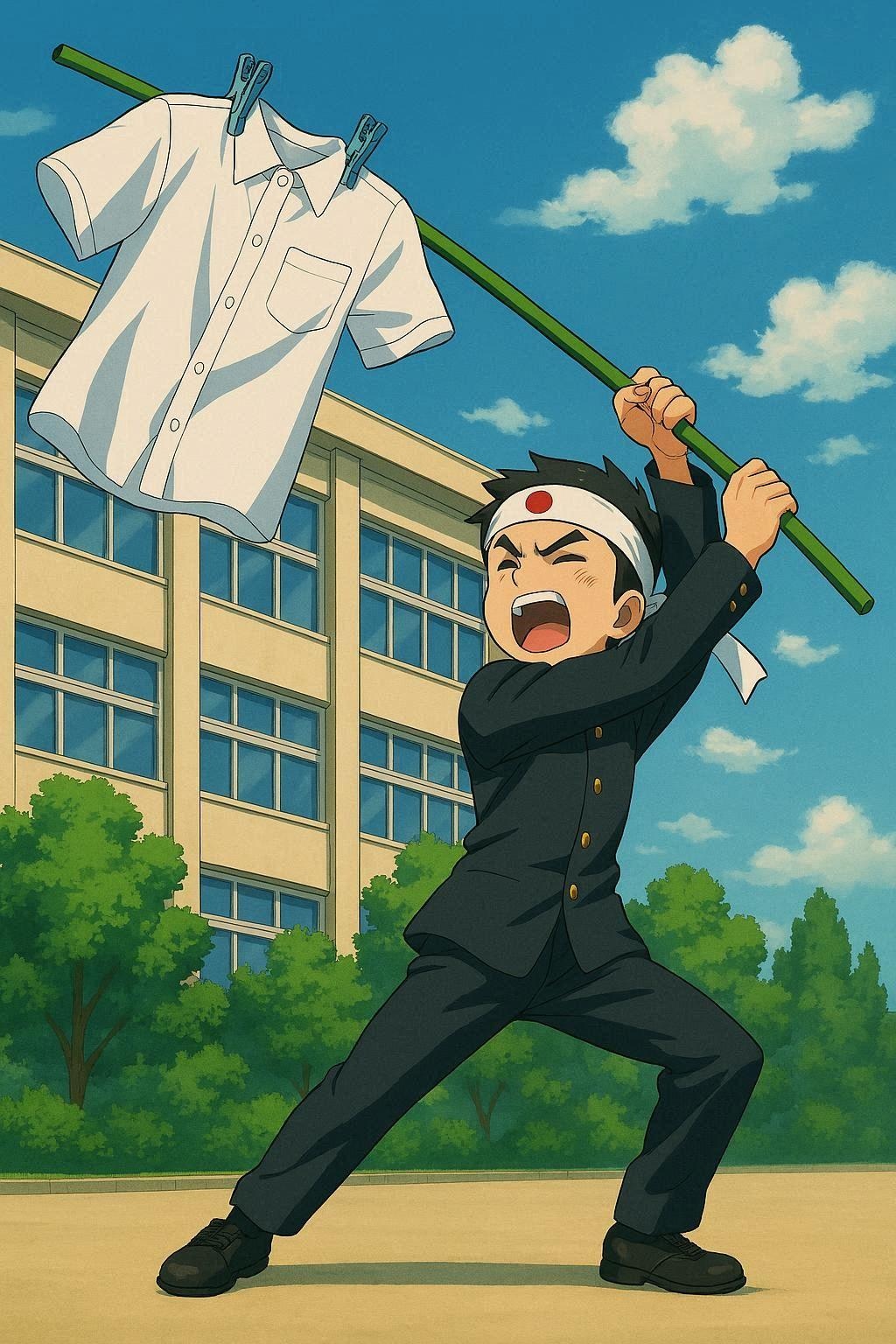 生乾き対策を応援する応援団の絵