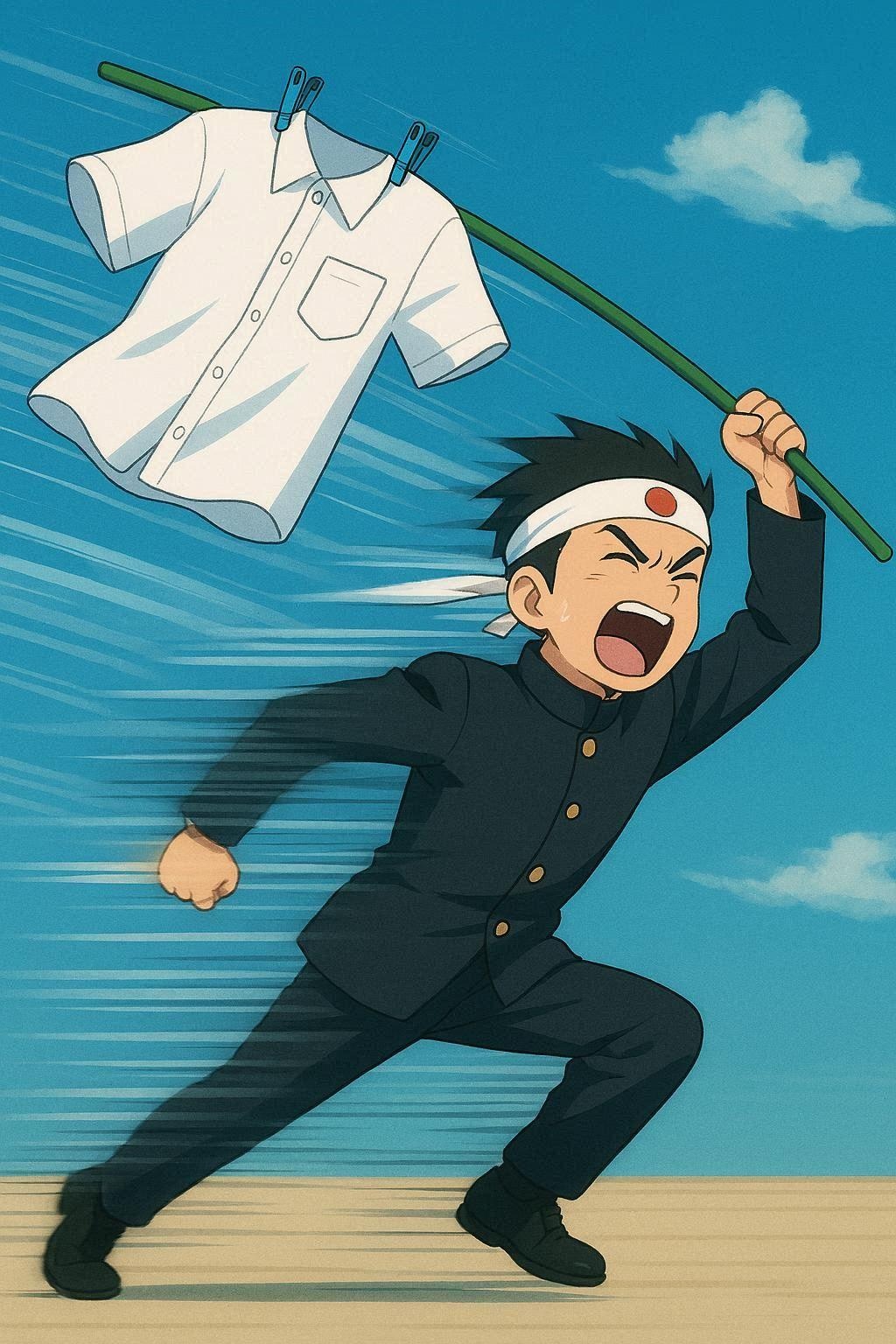 生乾き対策を応援する応援団の絵