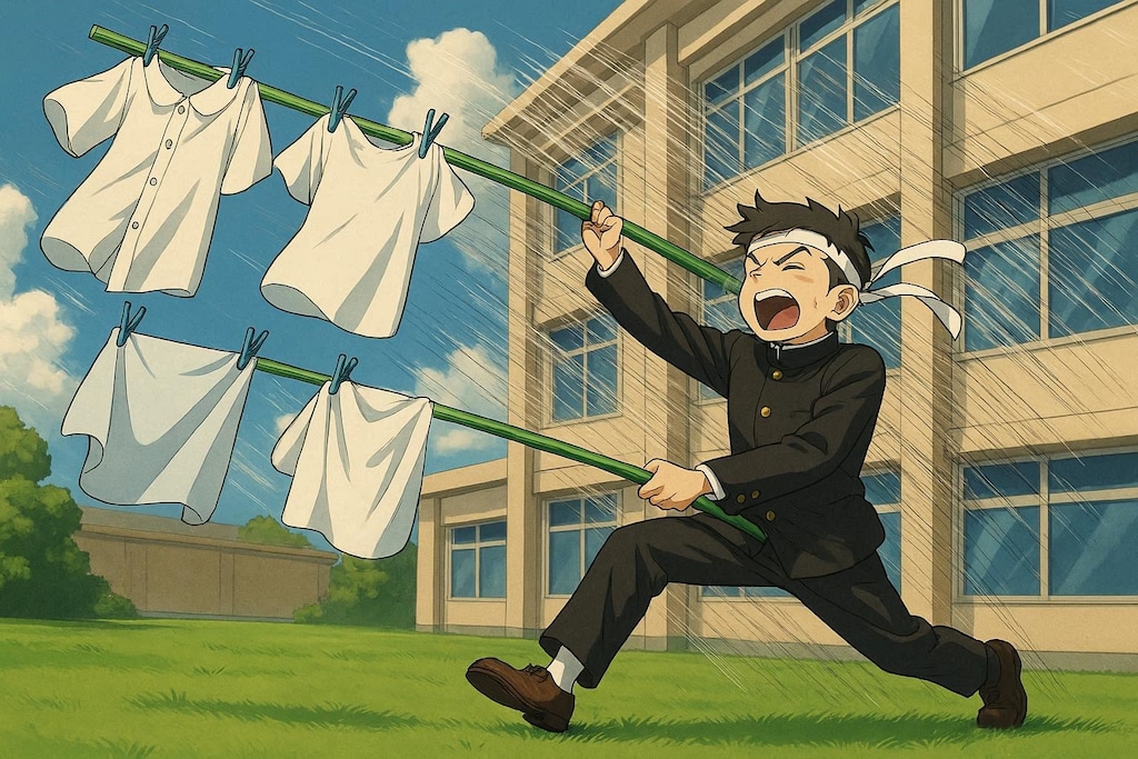 生乾き対策を応援する応援団の絵