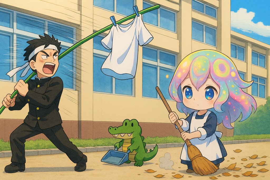 生乾き対策を応援する応援団の絵