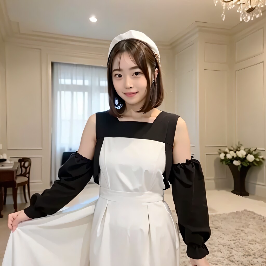 黒髪ボブでメイド服の美女１５