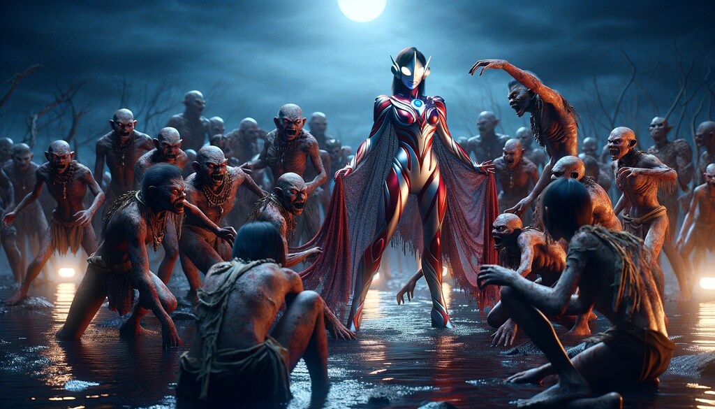 クリチャーと対峙するウルトラレディ・マリナ