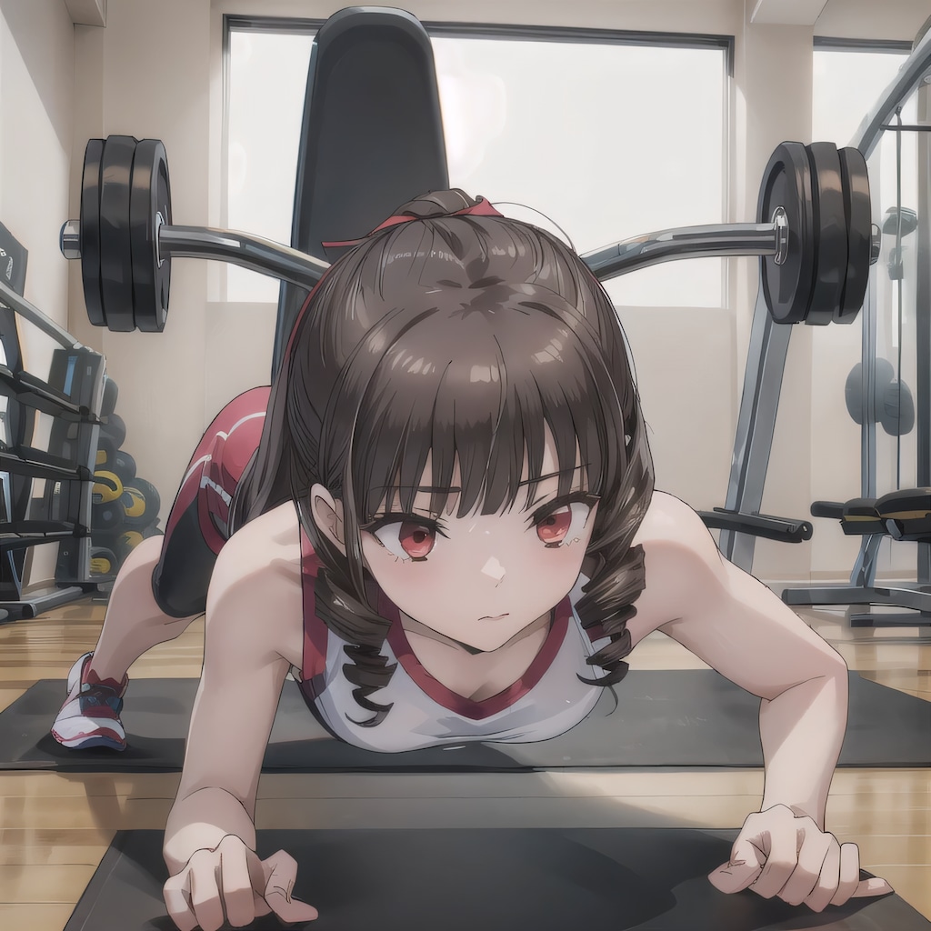 黒髪ロングで筋トレの少女１９