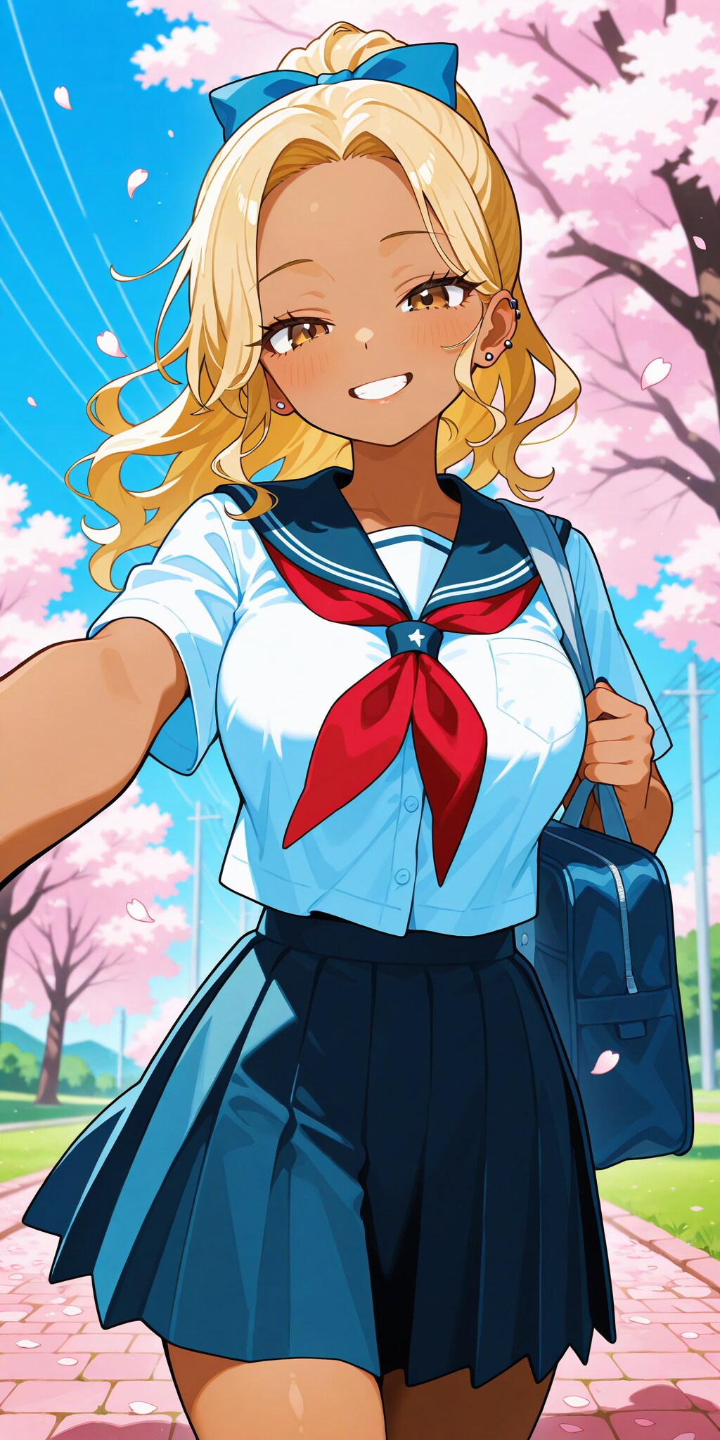 桜並木とクラスメイト