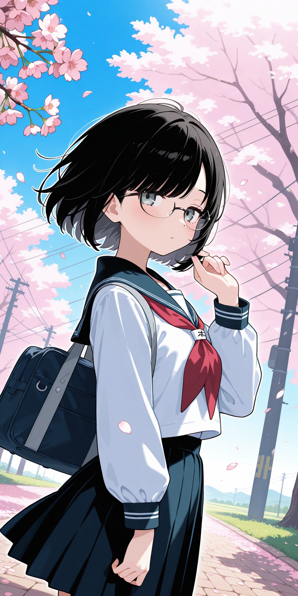 桜並木とクラスメイト