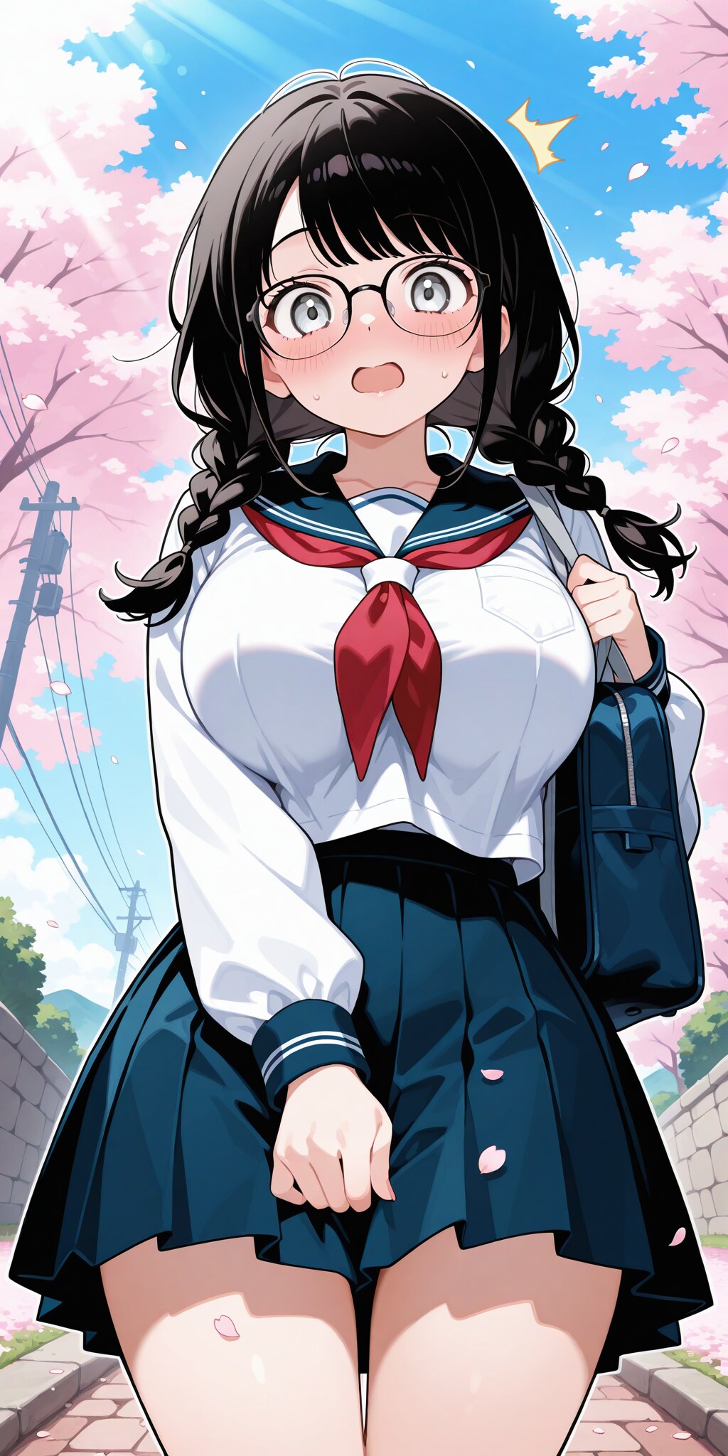 桜並木とクラスメイト