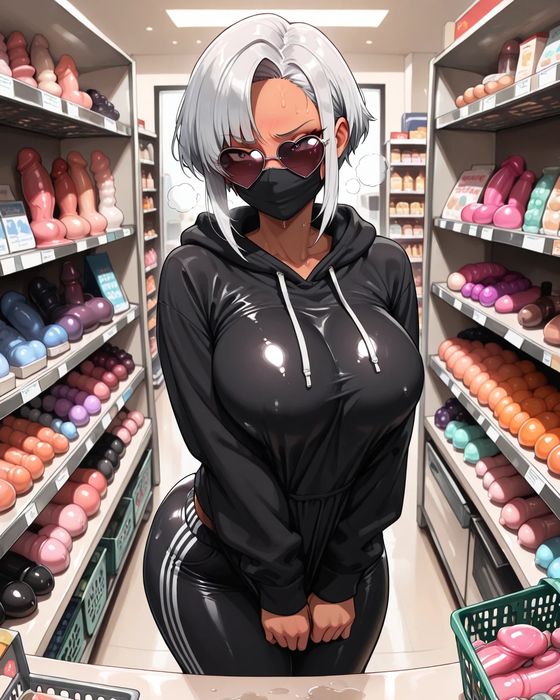 アダルトショップでディルドを買う銀髪ちゃん