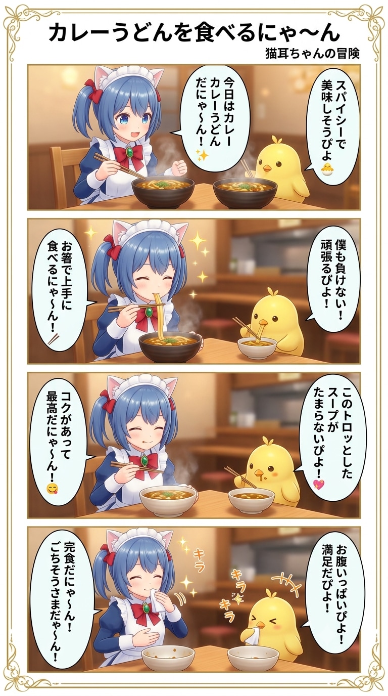 カレーうどんを食べるにゃ〜ん