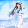 (水彩)渚の少女 2枚目