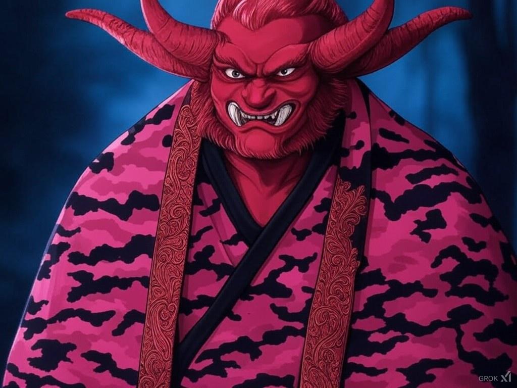 ピンクと黒の迷彩柄の男の鬼