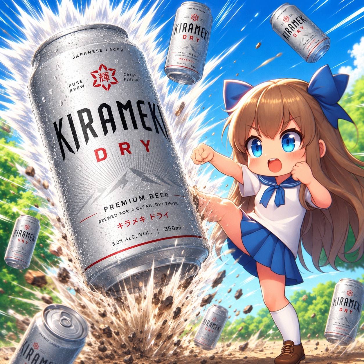 缶蹴りしている小さな女の子