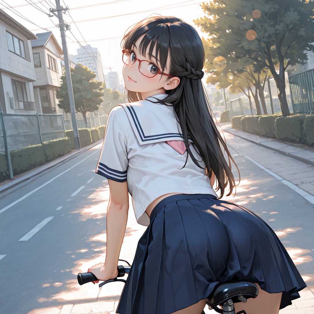 詩織ちゃん、自転車で通学