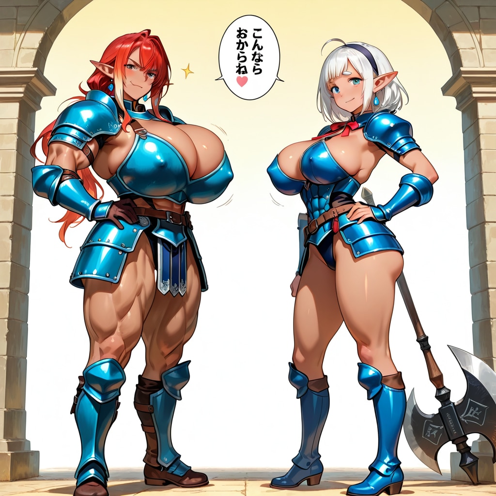 胸ポチ愛好会所属の巨乳ダークエルフ戦士コンビ！