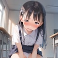 【リクエスト】吊りスカート長髪〇リJ〇ちゃんが教室で指オナ（四つん這い・前から）【５枚】 5枚目