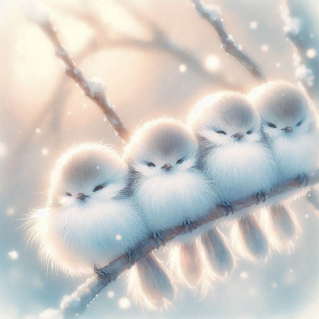 寄り添う白い小鳥ちゃん