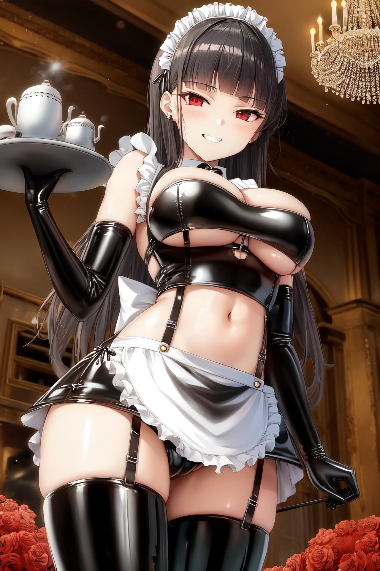 黒髪ぱっつんドSハーネスボンデージメイドちゃんローアングル HolaraAI