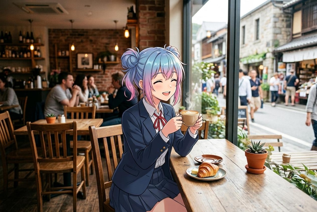 喫茶にて　（背景コンポジット習作）
