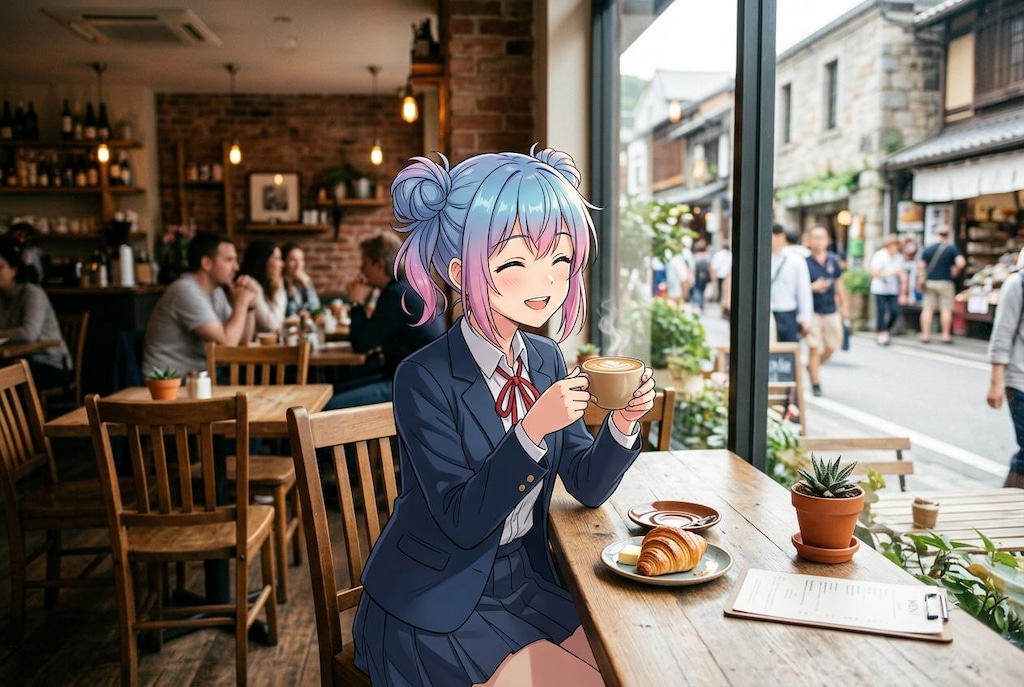 喫茶にて　（背景コンポジット習作）