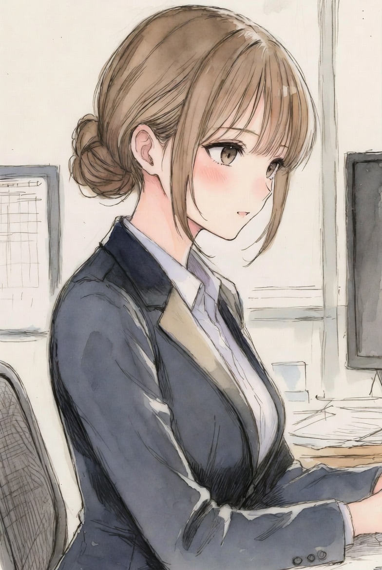 伸びをするOL