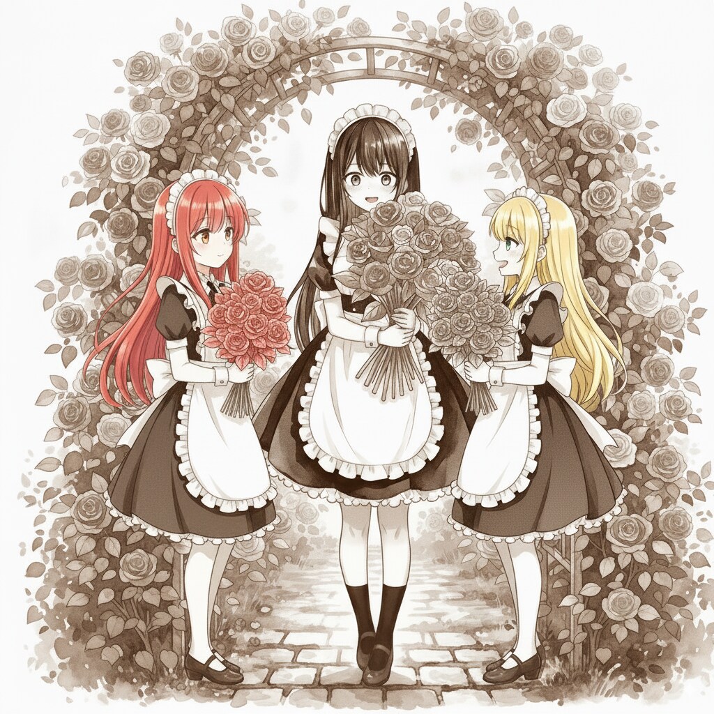 薔薇園に集まるメイドさんたちは・・・