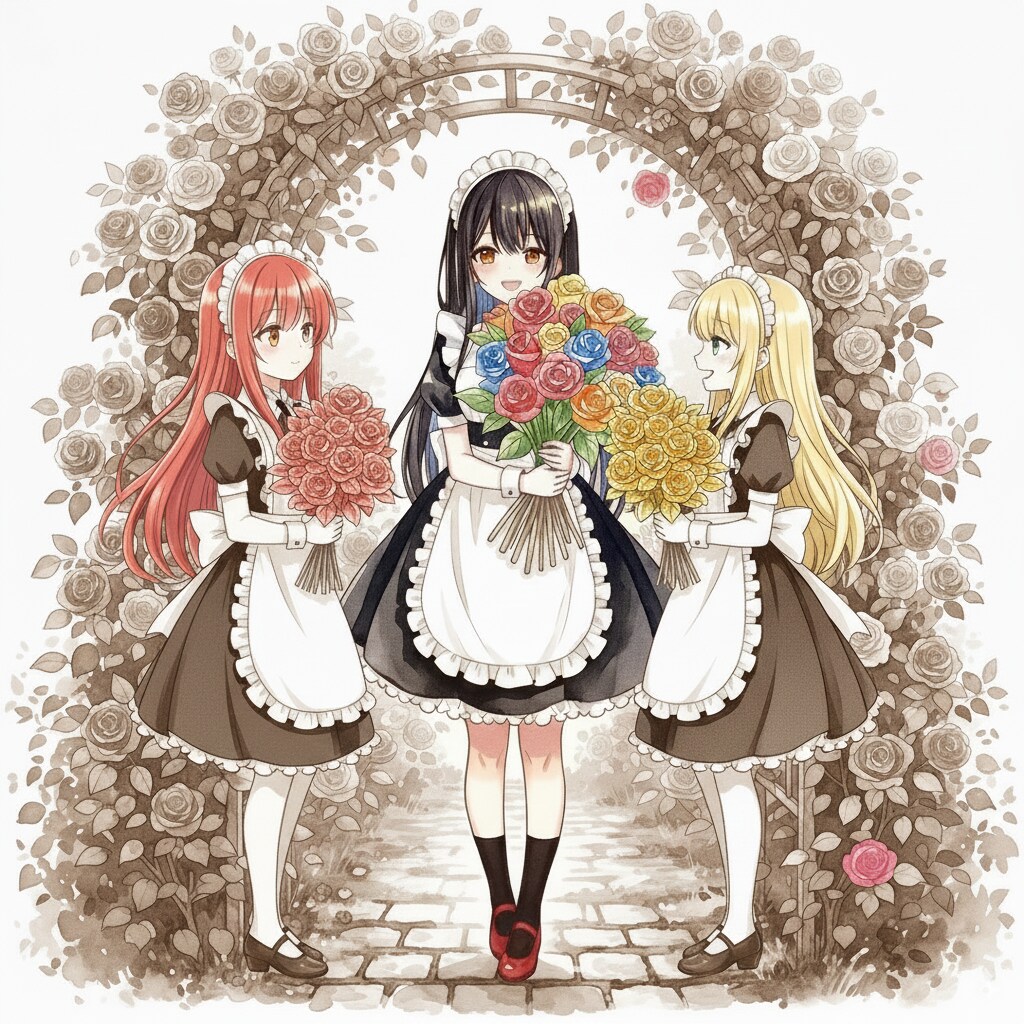 薔薇園に集まるメイドさんたちは・・・