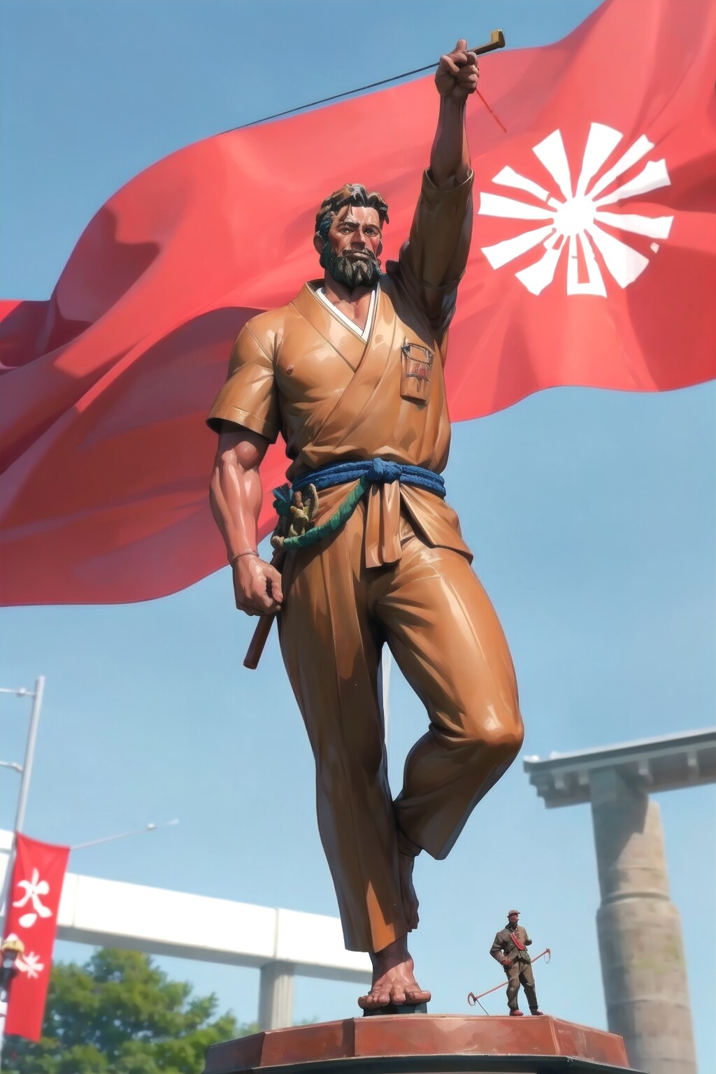 胴着でたたずむコント用の銅像