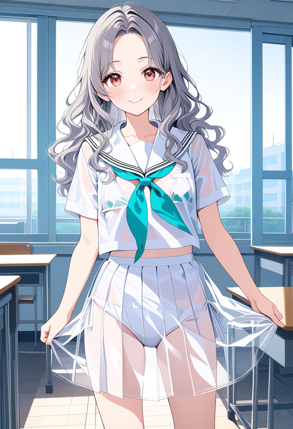 シースルーセーラー服(中はビキニ着用)