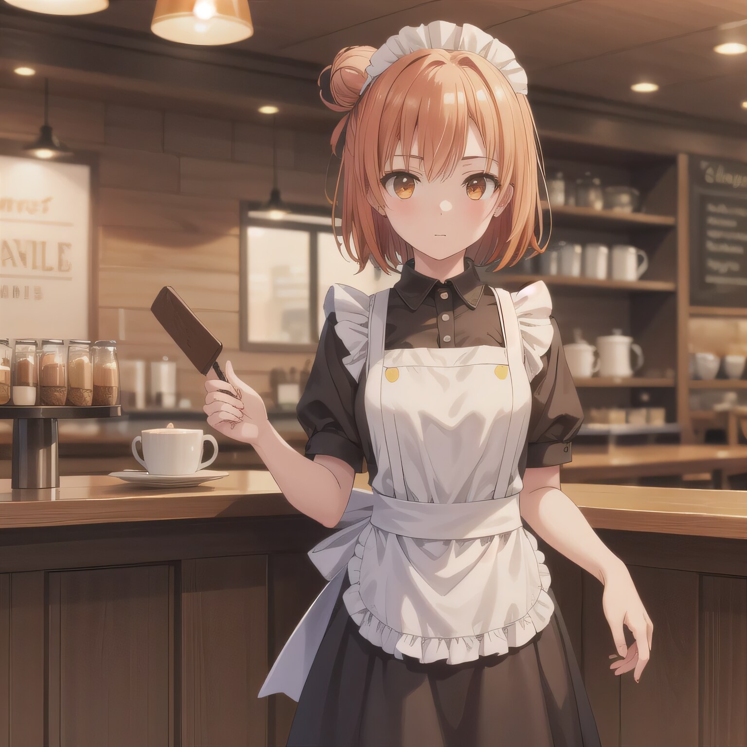 茶髪シニヨンでカフェの少女 | の人気AIイラスト・グラビア